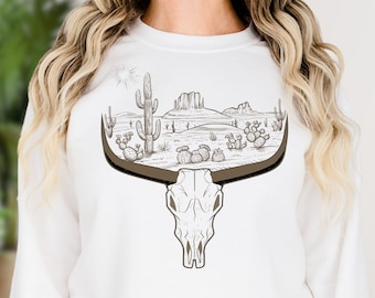 Boho Cow Skull Sweatshirt, Wild West Bull Skull Shirt, Vintage Cowgirl Shirt, Country Shirt, Cowboy Shirt, Western Shirt, Cadeau voor Cowgirl
