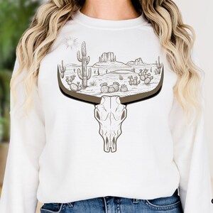 Boho Cow Skull Sweatshirt, Wild West Bull Skull Shirt, Vintage Cowgirl Shirt, Country Shirt, Cowboy Shirt, Western Shirt, Gift For Cowgirl