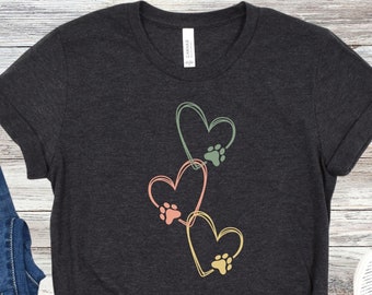Camiseta de pata de cachorro com coração, presente de amante de cachorro para mulheres, camisa com estampa de pata, camisa de amante de animais de estimação, camiseta de mãe de cachorro, presente de amante de animais, camiseta de presente de amante de gato