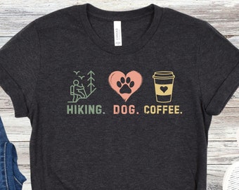 Senderismo perro café camisa de mujer divertido senderismo camiseta bosque camper camisa perro amante regalo para escalador camping camiseta para senderismo al aire libre amante de los perros