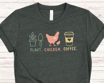 Pianta caffè pollo amante camicia, regalo carino per pollo pianta amante Farm Girl Tee divertente contadino regalo pollo mamma camicia Ladies Chicken Tshirt