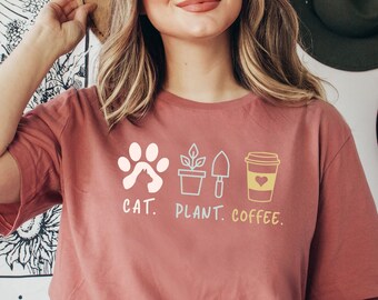 Maglietta per amanti del caffè con pianta di gatto: maglietta regalo per il giardinaggio