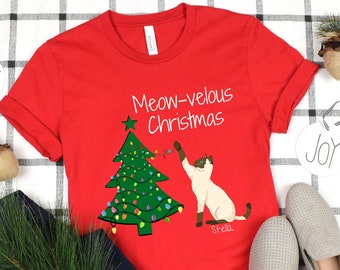 カスタムシャムシャツ、面白いシャムクリスマスTシャツ、シャム愛好家Tシャツ、猫ママへのギフト、女性用かわいいシャム猫Tシャツ、シャム飼い主へのギフト