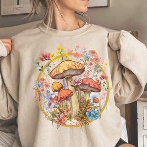 Cottage Core Mushroom Sweatshirt, Mushroom Hoodie, Botanical Shirt, Wildflower Mushroom Crewneck For Women, Cute Magic Mushroom Sweater Gift