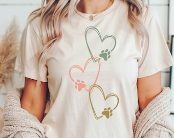 Camiseta de pata de cachorro com coração, presente de amante de cachorro para mulheres, camisa com estampa de pata, camisa de amante de animais de estimação, camiseta de mãe de cachorro, presente de amante de animais, camiseta de presente de amante de gato
