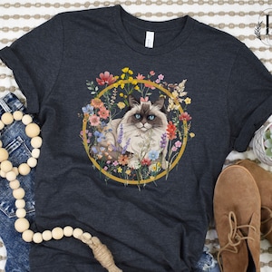 Ragdoll Cat Shirt, Floral Ragdoll Cat Shirt For Women, Ragdoll Cat Gift For Mom, Cat Lover Gift, Animal Lover TShirt, Cottage Core Cat Shirt