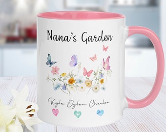Custom Nana's Garden Gift For Mimi's Personalized Mug with Grandkids' Names Gift For Nana Floral Birthday Gift For Mothers Day Gift For Gigi