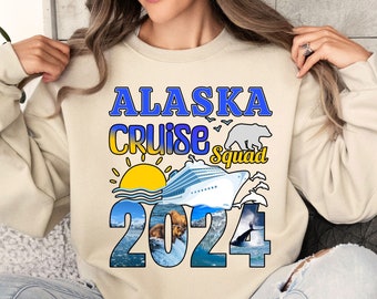 2024 Alaska Cruise Sweatshirt, Family Vacation Crew Apparel, Bear Whale Ship Souvenir
