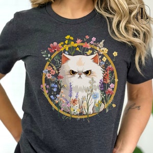 Persian Cat Shirt, Floral Persian Cat Shirt, Persian Cat Gift For Mom Persian Cat Lover Shirt, Cute Cat Lover T Shirt Cottage Core Cat Shirt