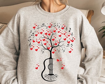 Sweat-shirt mélomane pour femmes, cadeau nature de joueur de guitare pour musicien, chemise mignonne de professeur de musique de la Saint-Valentin, cadeau pour mélomane