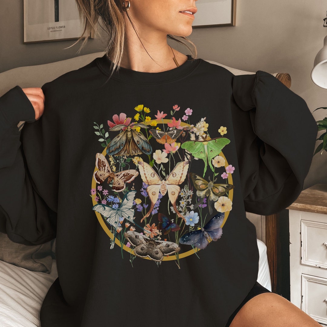 Cottagecore Moth Sweatshirt, Luna Moth Hoodie, Botanical Shirt