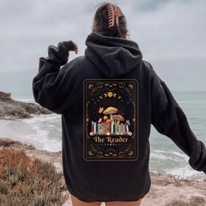 The Reader Tarot Card Sweatshirt, Spiritual Hoodie, Cottage Core Mushroom Sweatshirt, Magic Mushroom Sweater For Women, Gift For Book Lover