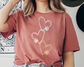 Camiseta de pata de cachorro com coração, presente de amante de cachorro para mulheres, camisa com estampa de pata, camisa de amante de animais de estimação, camiseta de mãe de cachorro, presente de amante de animais, camiseta de presente de amante de gato