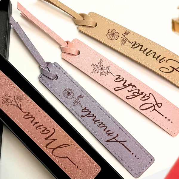 Custom Birth Flower Bookmark Gift For Bestfriend Personalized Birth Month Leather Bookmark for Book Lover Reading Gifts Custom Name Bookmark