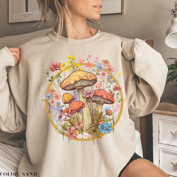 Cottage Core Mushroom Sweatshirt Mushroom Hoodie Botanical Shirt Wildflower Mushroom Crewneck for Women Cute Magic Mushroom Sweater Gift Etsy