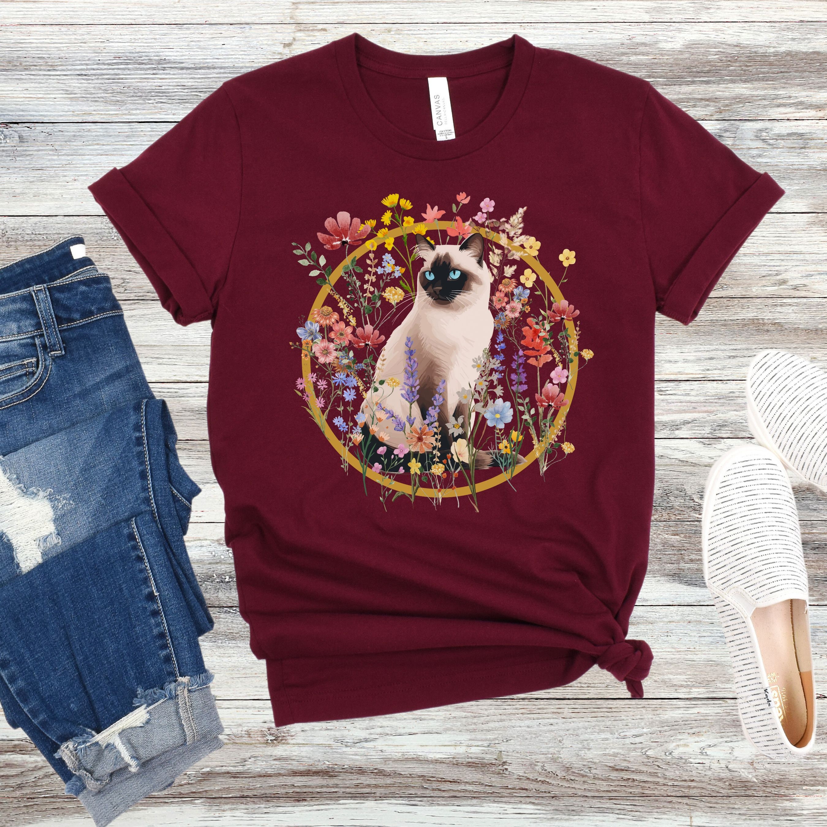 Siamese Cat Shirt, Floral Cat Shirt for Women, Siamese Cat Gift for Mom ...