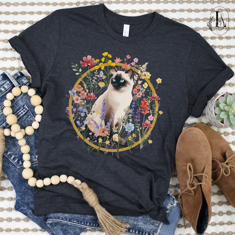 Siamese Cat Shirt, Floral Cat Shirt for Women, Siamese Cat Gift for Mom ...