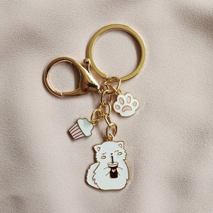 Amuleto de gato fofo/telefone/café com leite/gato bobo/fofo/gatinho branco/amuleto de telefone/kawaii/acessórios/amuletos de menina/ano novo lunar/presentes para ela/café/café/