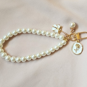 Pulsera vintage/temática francesa/llavero delicado/regalos para mujeres/pulsera estética/regalos para ella/mujeres/pulsera de perlas/regalos de rosas/coqueta/lazos