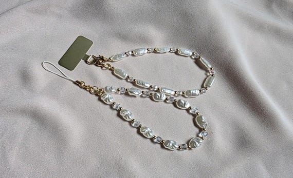 Baroque Pearl Phone Wristlet: Ocean Theme, Acrylic Beads, irregular pearl beads