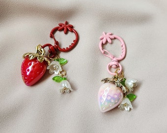 Strawberry keychain/usb charm/cute keychains/womens accessories/strawberries/girls keycain/kawaii charms