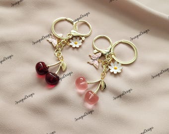 Cherry keychain/fruit charms/bff gifts/aesthetic/accessories/small gifts/cherry charm/cherryontop/gifts for girls/cherry dangle keychain