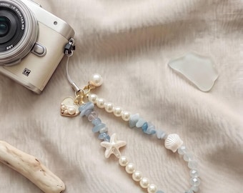 Pulseira artesanal com lascas de água-marinha e miçangas | Acessório boho costeiro com pedra preciosa do oceano