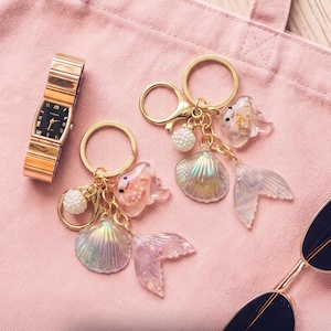 Llavero de sirena, adorno para bolso con forma de concha marina, accesorio para mochila, adorno para teléfono