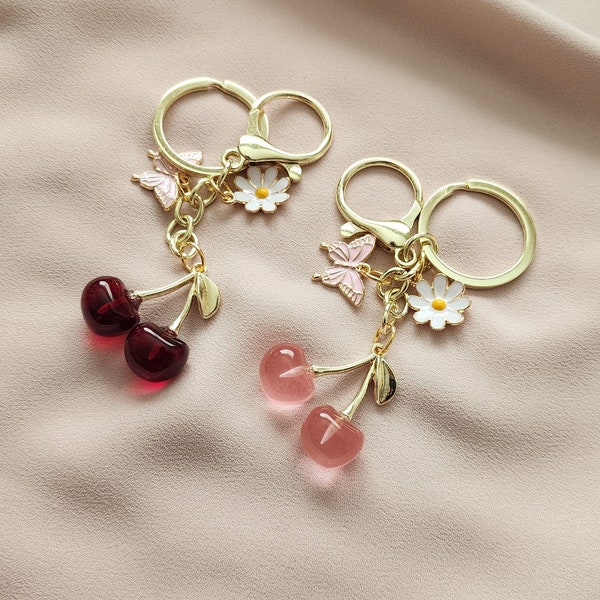 Cherry keychain/airpod charms/cute keychains/womens accessories/cherries/girls keycain/kawaii charms/sanrio/cherryontop/fruit/pink gifts