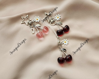 Cherry Keychain: Silver Initial Charm, Y2K Phone Accessory