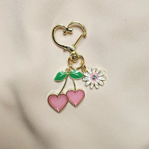 Cherry keychain/badge charm/cute keychains/womens accessories/cherries/girls keychain/kawaii charms/cherryontop/fruit/mom/gifts/heart cherry