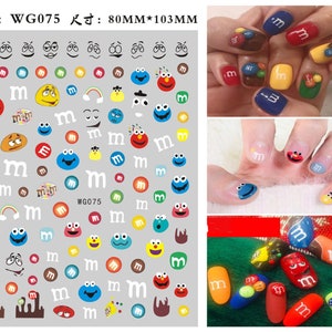 Sesame Street / Elmo, Cookie Monster and M&M / Fun Nail Stickers / 120 DIY Nail Stickers image 4