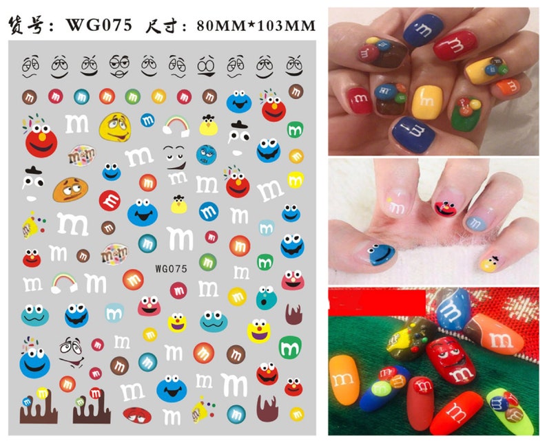 Sesame Street / Elmo, Cookie Monster and M&M / Fun Nail Stickers / 120 DIY Nail Stickers image 4