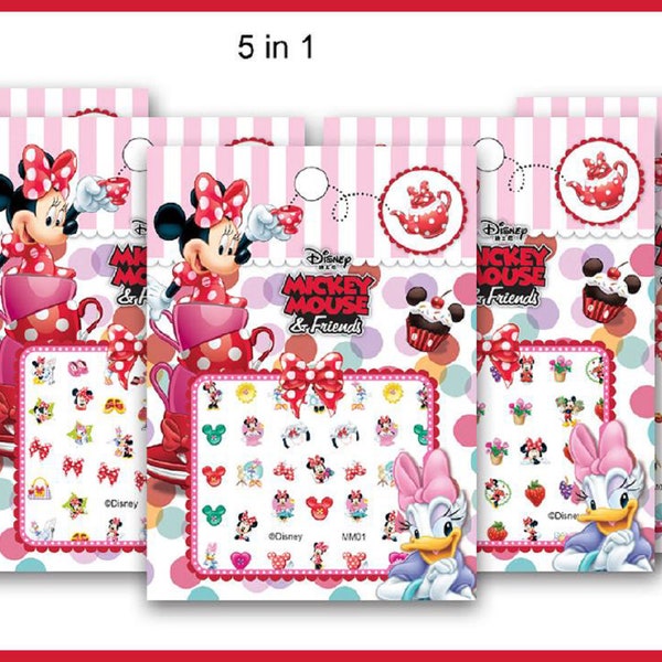 Cute Minnie & Mickey Girls FUN Nail Stickers 5 Sheets, Set of 150+ Stickers/Party/Gift for Her