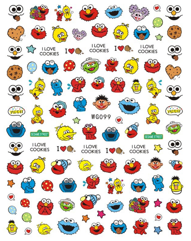 Sesame Street / Elmo, Cookie Monster and M&M / Fun Nail Stickers / 120 DIY Nail Stickers image 2