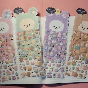 3D Fluffy Bear Rabbit Puppy Unico Stickers / Kawaii Deco Stickers for Planner Scrapbooking Journaling Laptop Phone / Unique Gift