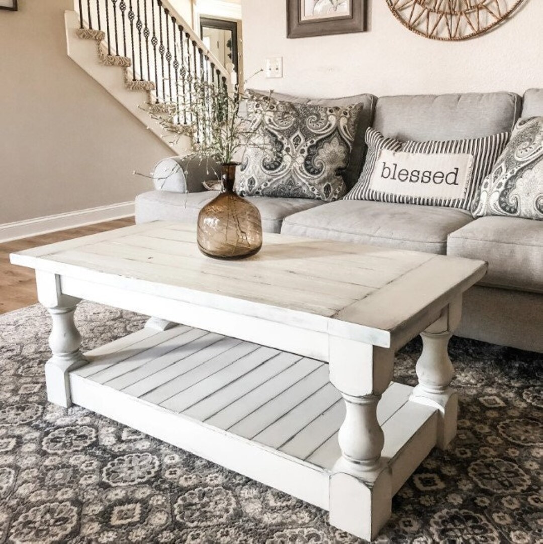 Rustic Baluster Farmhouse Coffee Table Distressed Rectangle Cottagecore