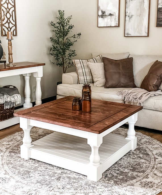 Free Shipping Farmhouse Coffee Table Baluster Coffee Table Farmhouse Style Table Farmhouse Table in RED OAK Stain Etsy