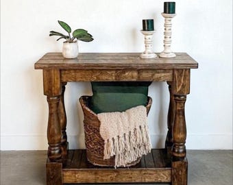 Farmhouse Console Table | Stained Wood Entry Table with Baluster Legs