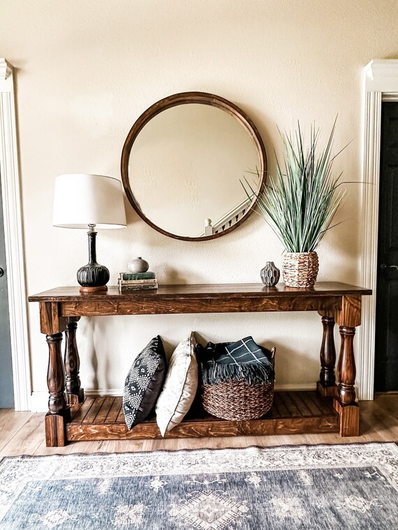 Entry Table Console Table Sofa Table With Baluster Legs Stained Dark Brown 72 Inch Etsy Canada
