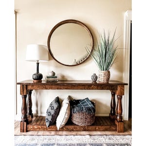 Entry Table, Console Table, Sofa Table with Baluster Legs, stained dark brown, 72 inch