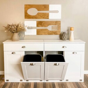 Free shipping, Quad trash cabinet, tilt out trash, trash bin - farmhouse style doors