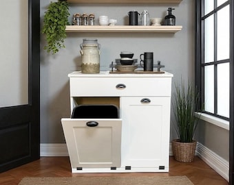 Double tilt out trash bin | Hidden trash cabinet |  White cabinet | Handmade
