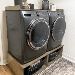 Laundry pedestal, dryer pedestal, washer pedestal, washer and dryer countertop, washer dryer wood table top, washing machine stand