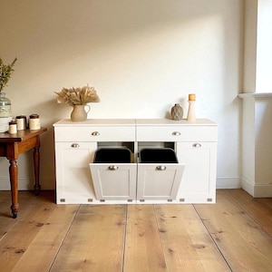 Free shipping, Quad trash cabinet, tilt out trash, trash bin - farmhouse style doors