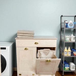 Laundry hamper, 2 bin, laundry cabinet, raw cabinet - wood