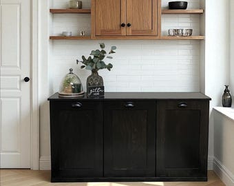 Triple tilt out trash cabinet | Trash storage |  Hidden trash can | Trash bin | Real wood | Handmade