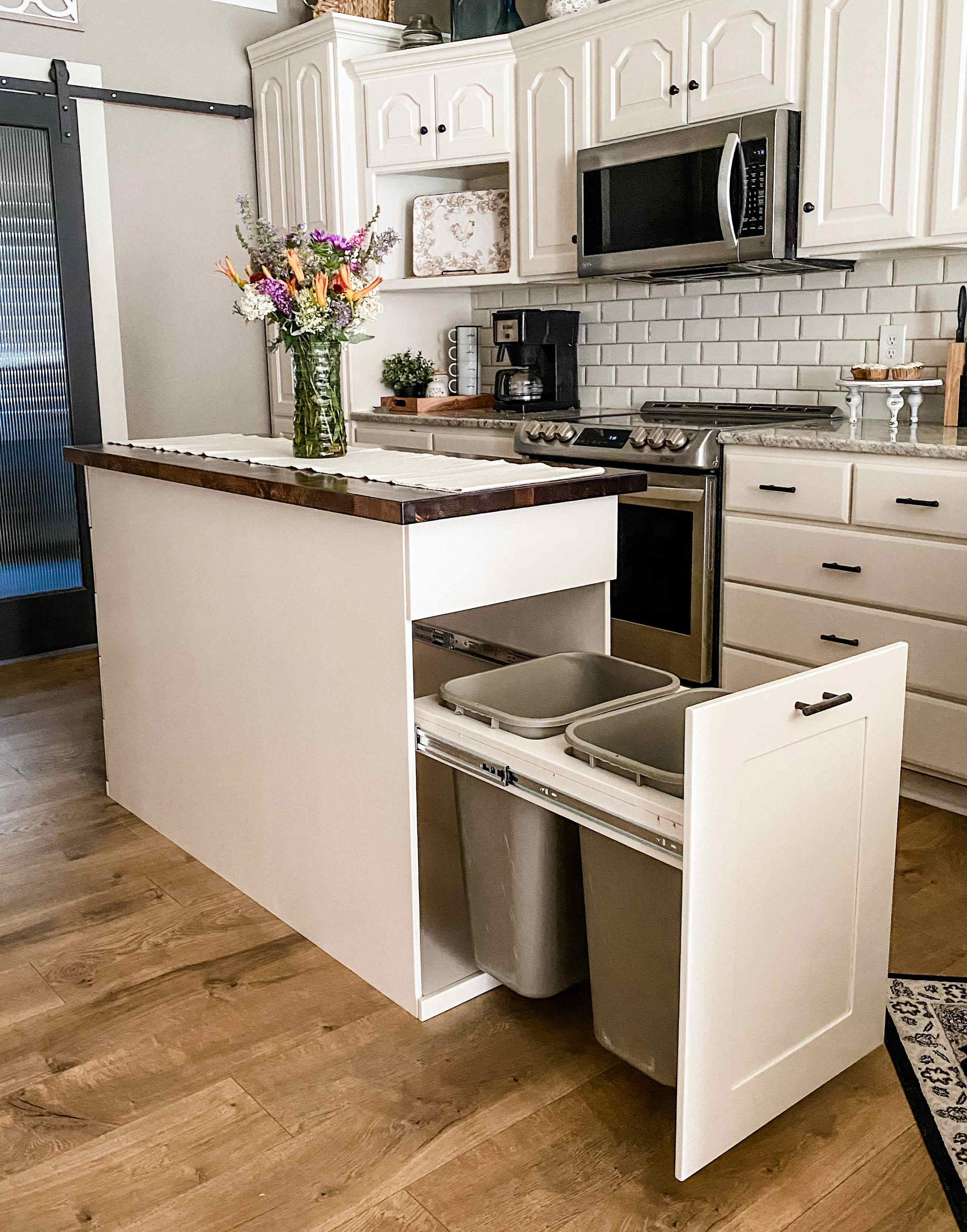 Kitchen Island and Tilt-out Trash Cabinet in White - Etsy Canada