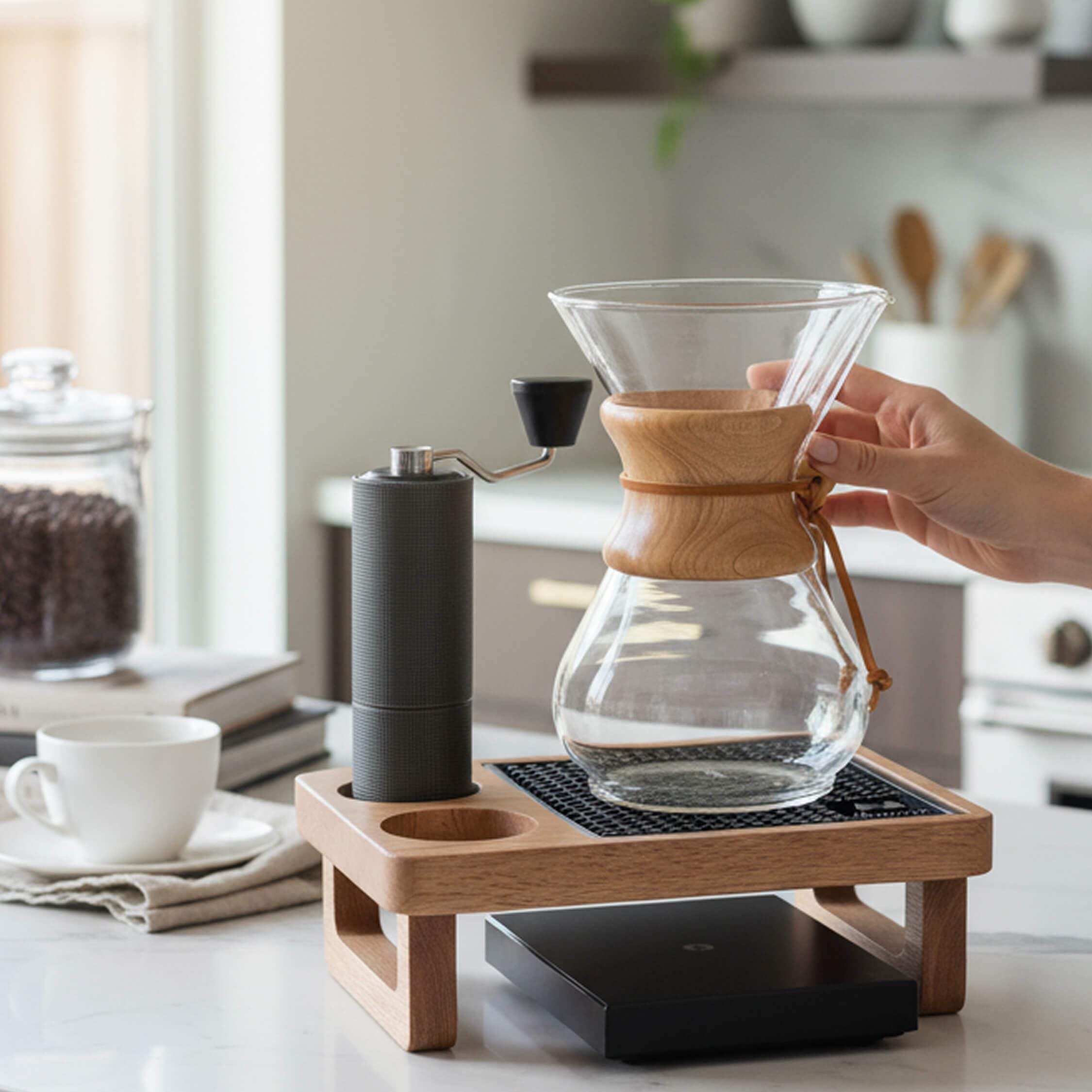 Pour Over Coffee Station Organizer Wood Display Riser, for Pour