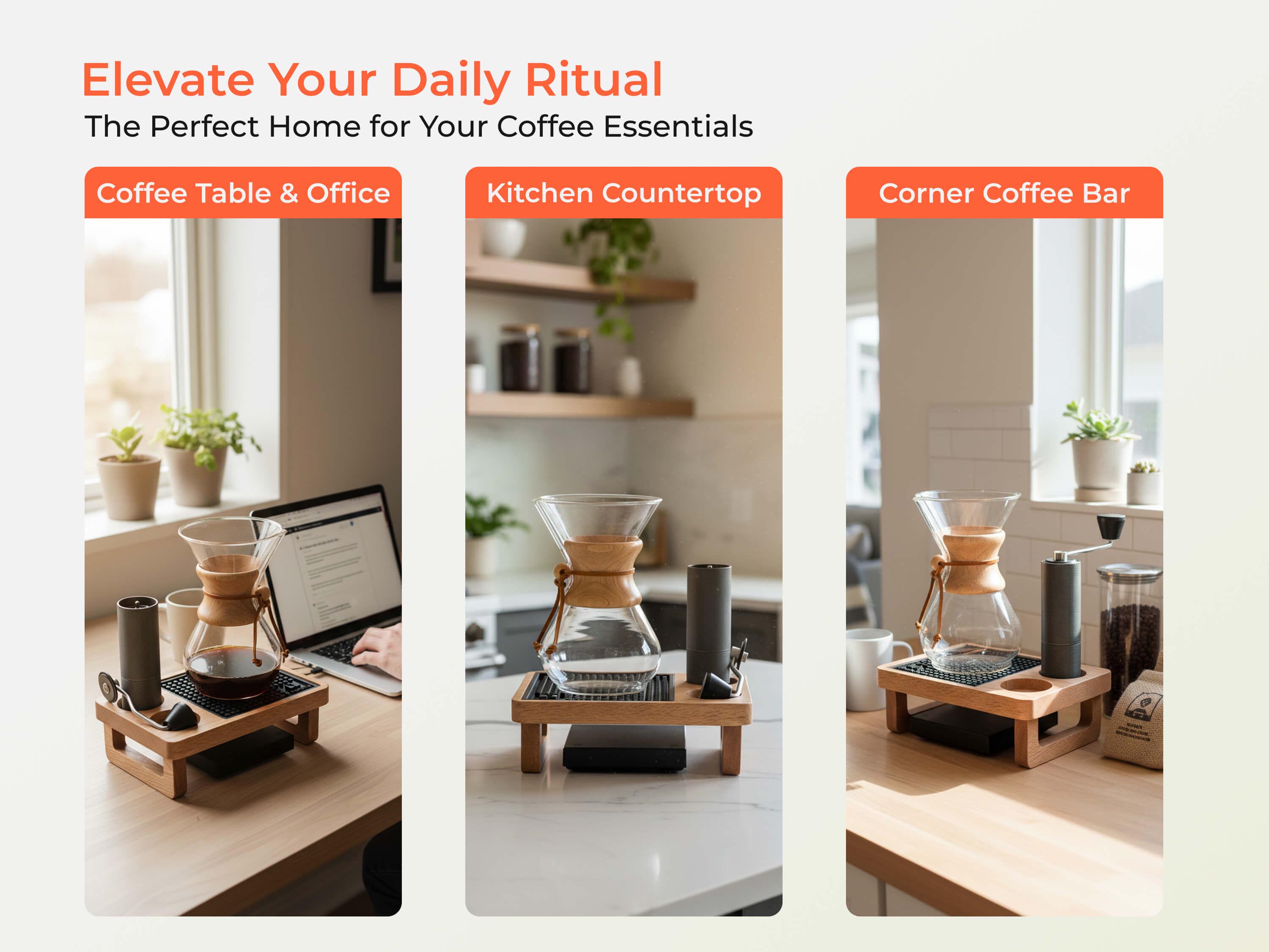 Pour Over Coffee Station Organizer Wood Display Riser, for Pour Over ...